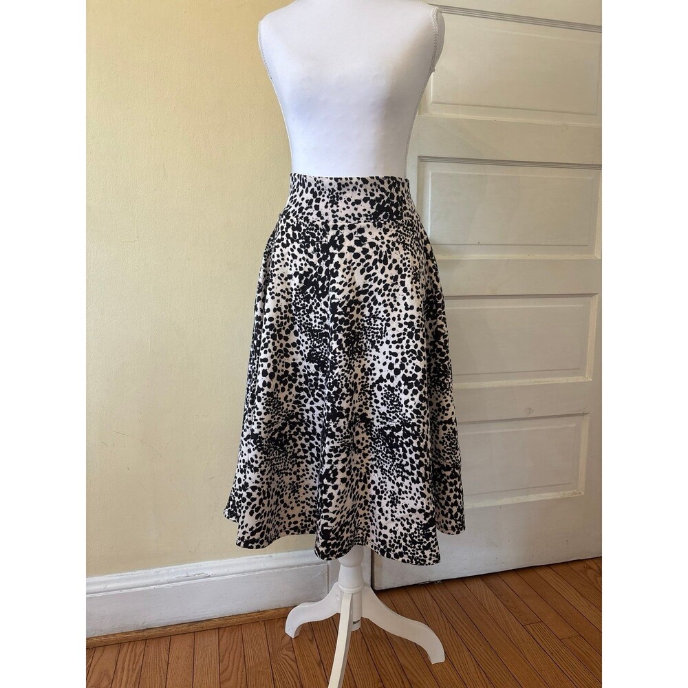 Women's a line midi skirt pockets yoga waist band Dalmatians animal print artist